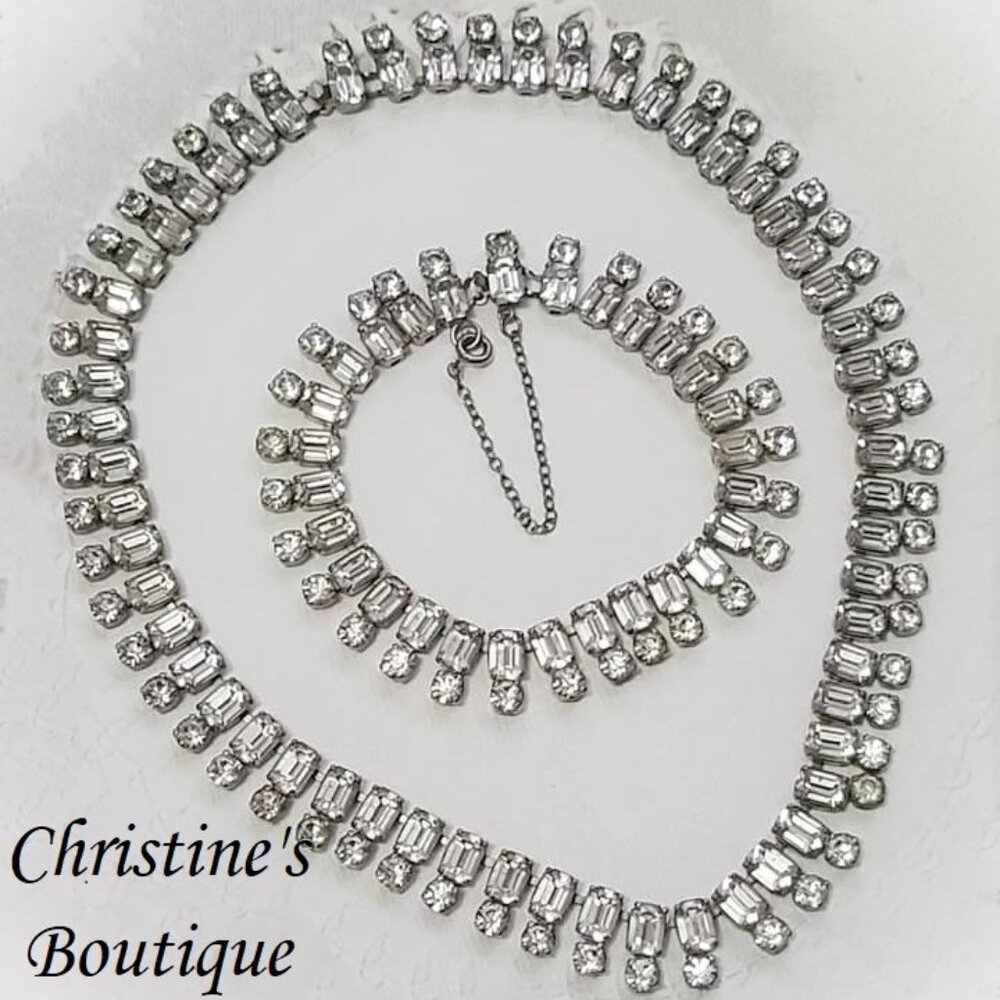 Rhinestone Art Deco Princess Necklace and Bracelet Set